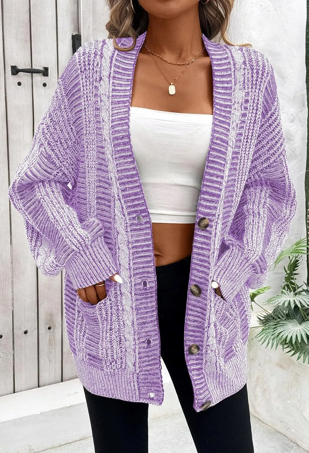 Pink Queen Women's 2024 Fall Winter Cardigan Sweater Long Sleeve Cable Knit Loose Outerwear Coat