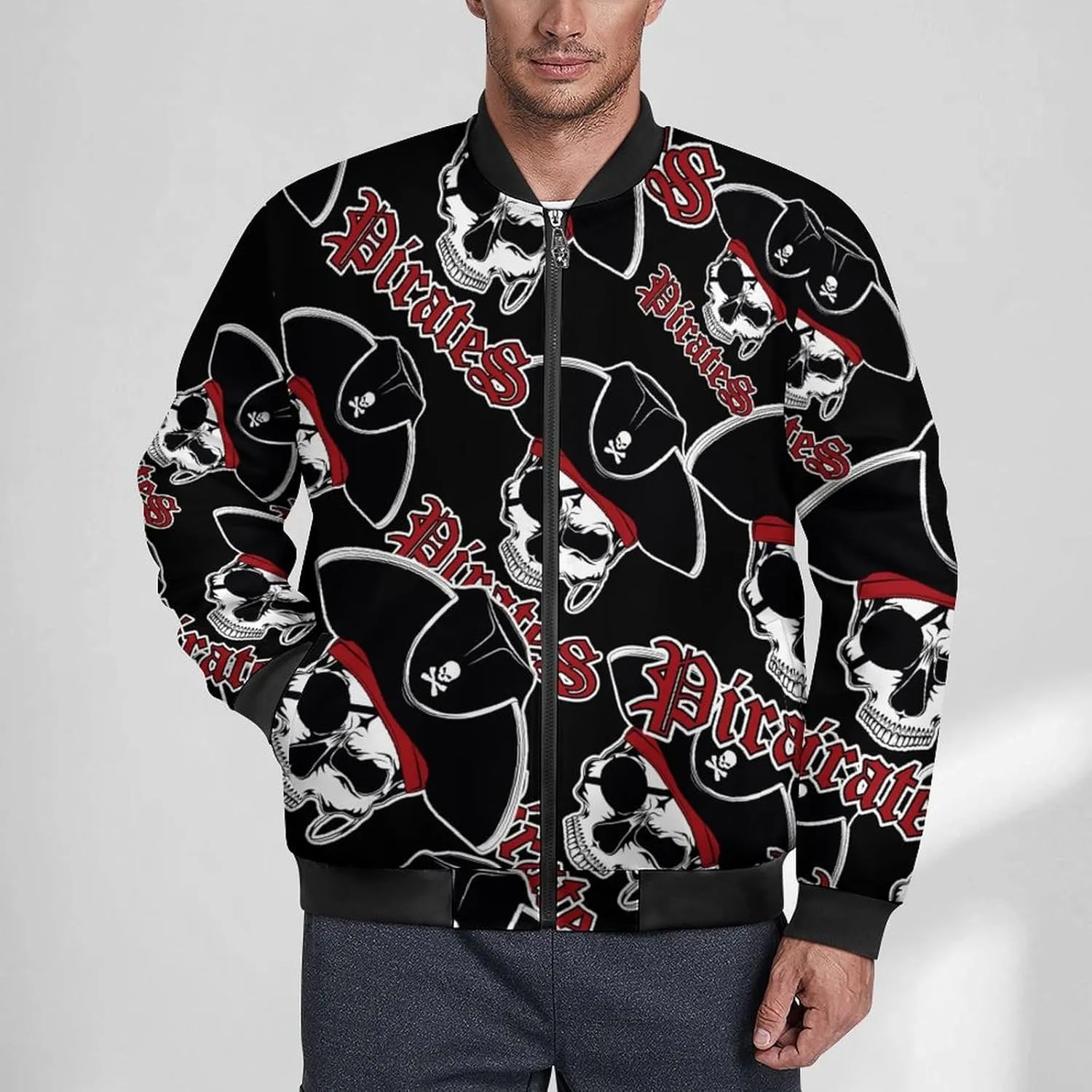 Pirate Captain Skull Men's Bomber Jacket Lightweight Windbreaker Fashion Spring Fall Coats Casual Jackets for Men