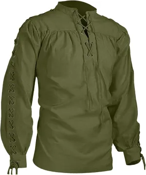 Pirate Shirt Mens Long Sleeve Cotton Linen Vintage Shirt Retro Lace Up Gothic Renaissance Shirt Medieval Costume Men