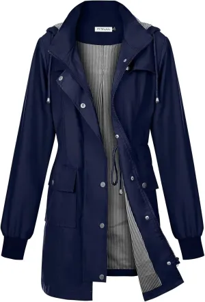 PITINAN Rain Jackets For Women Waterproof Rain Coats with Hood Lightweight Windbreaker Outdoor Womens Raincoats