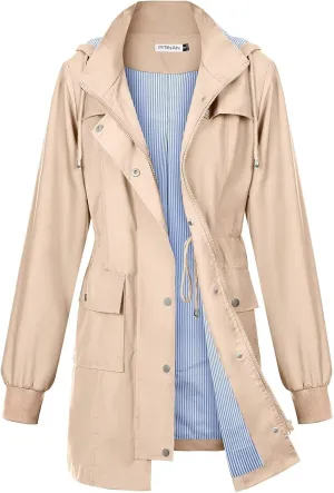 PITINAN Rain Jackets For Women Waterproof Rain Coats with Hood Lightweight Windbreaker Outdoor Womens Raincoats