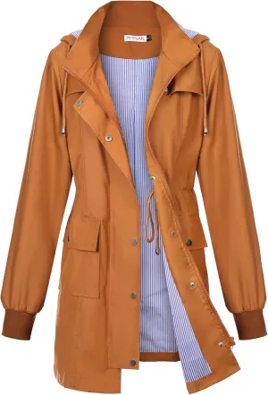 PITINAN Rain Jackets For Women Waterproof Rain Coats with Hood Lightweight Windbreaker Outdoor Womens Raincoats