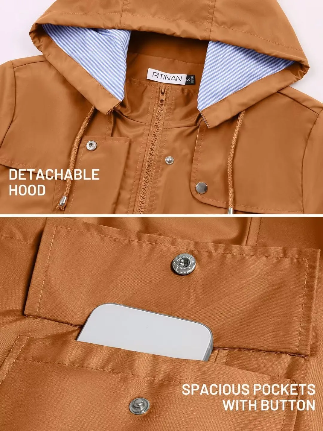 PITINAN Rain Jackets For Women Waterproof Rain Coats with Hood Lightweight Windbreaker Outdoor Womens Raincoats