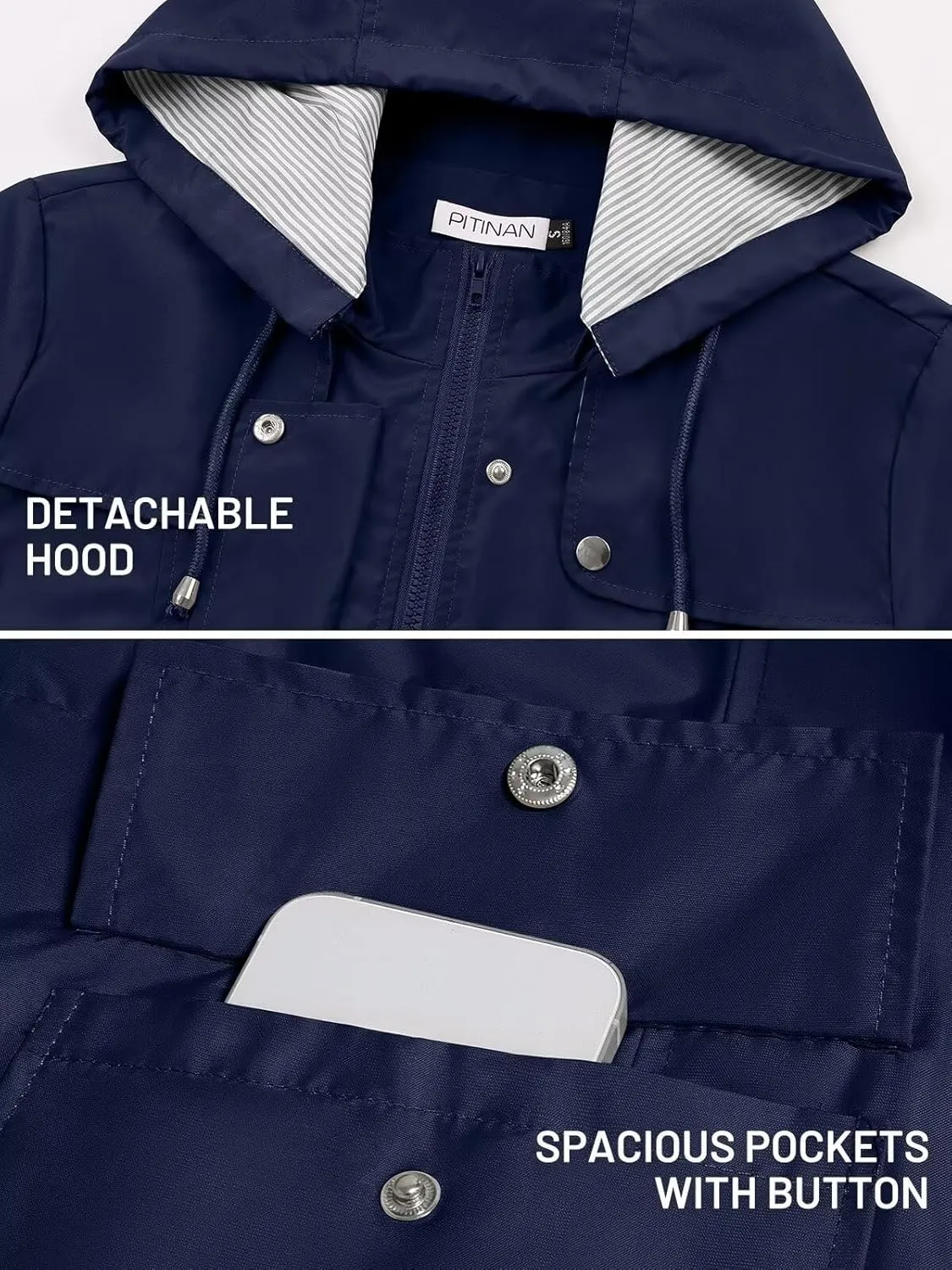 PITINAN Rain Jackets For Women Waterproof Rain Coats with Hood Lightweight Windbreaker Outdoor Womens Raincoats