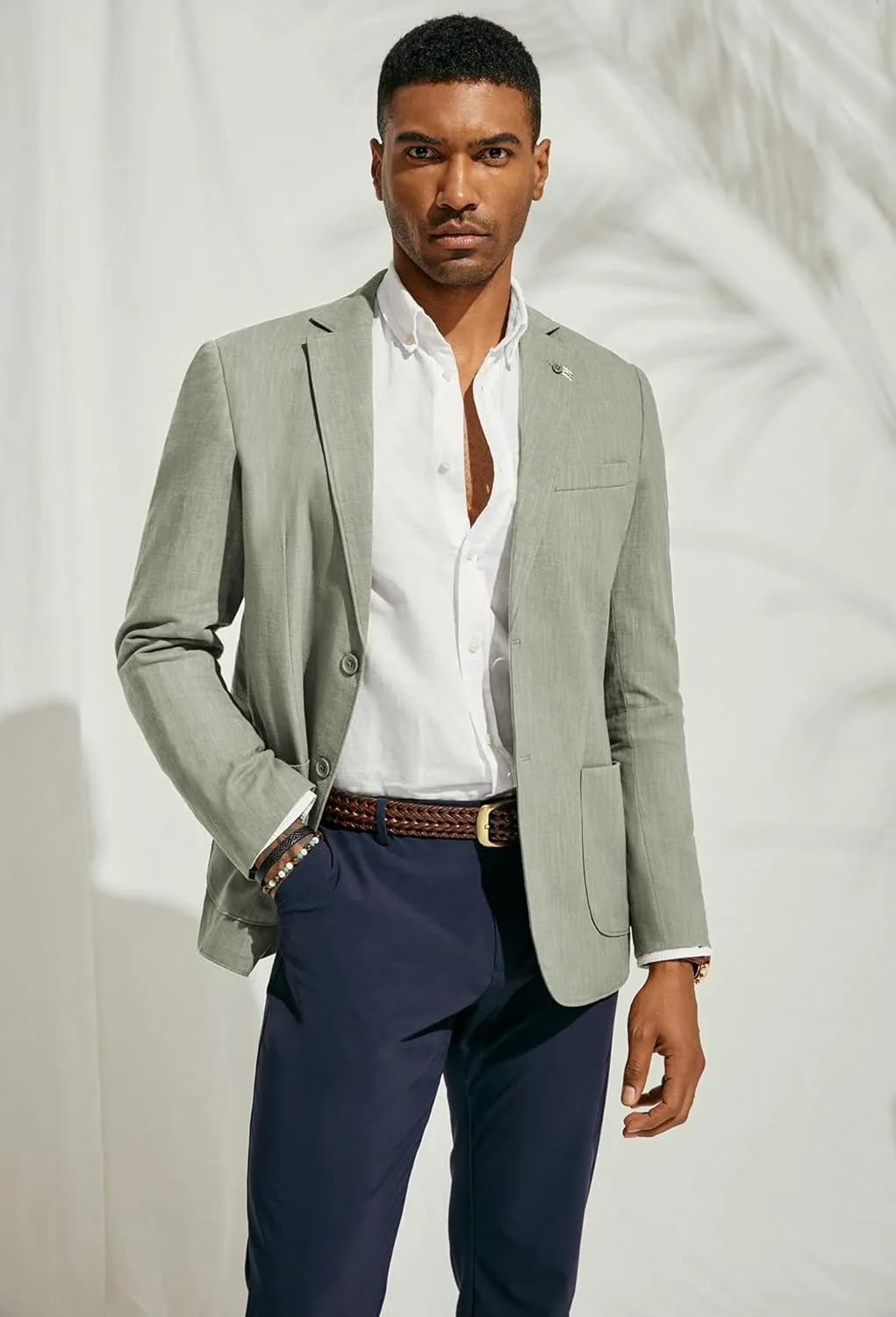 PJ PAUL JONES Mens Blazer Casual Cotton-Linen Sport Coat Lightweight 2 Button Unlined Suit Jackets