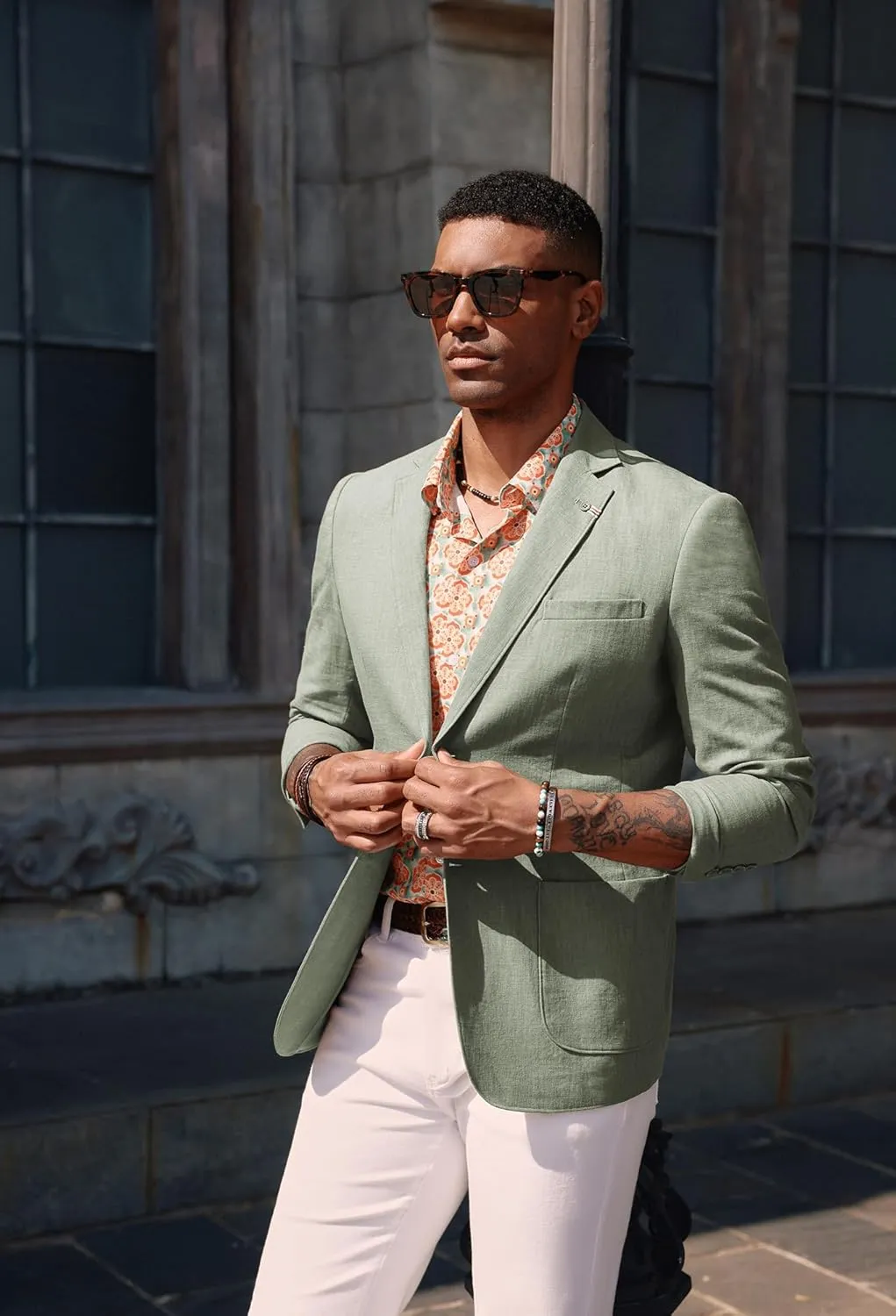 PJ PAUL JONES Mens Blazer Casual Cotton-Linen Sport Coat Lightweight 2 Button Unlined Suit Jackets