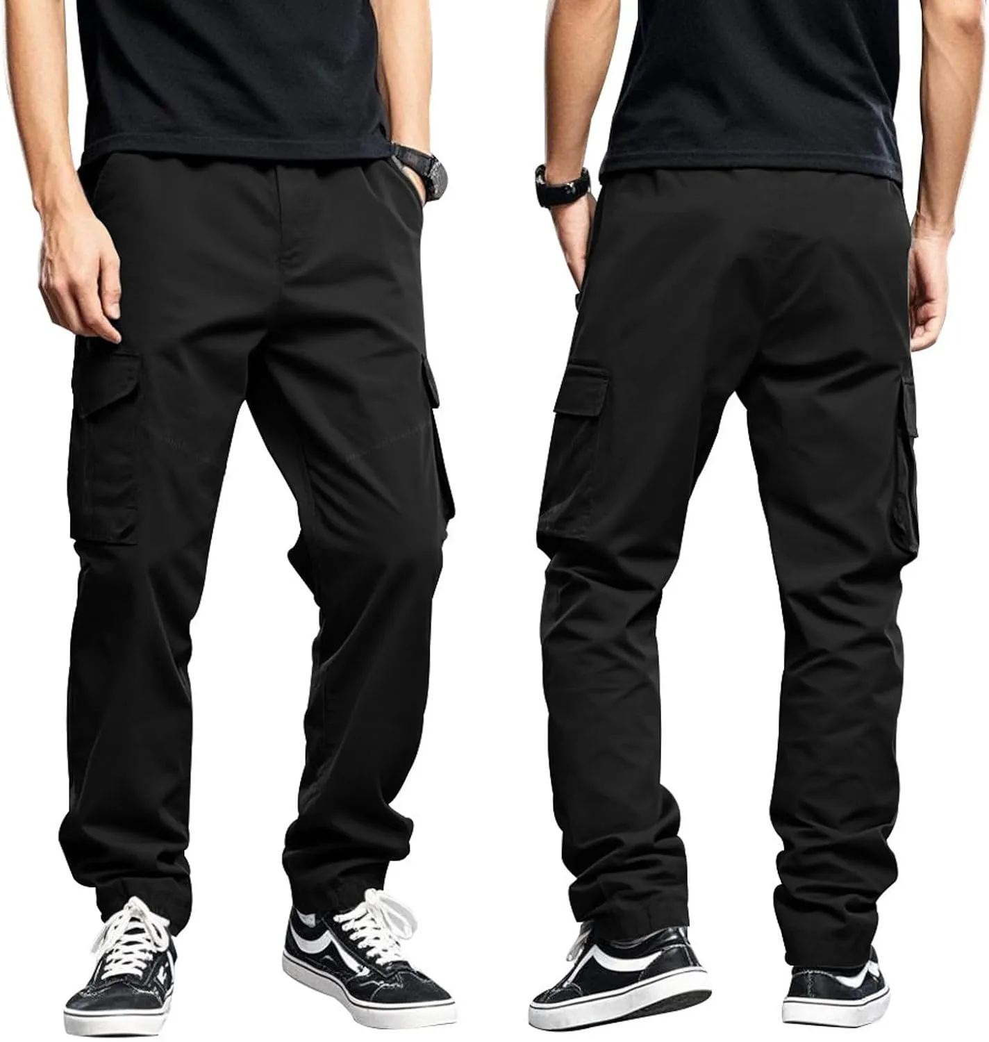 Plus Size Cargo Pants for Men Multi Pockets Elastic Waist Travel Pants Relaxed Fit Drawstring Work Tactical Trousers