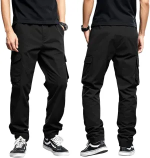 Plus Size Cargo Pants for Men Multi Pockets Elastic Waist Travel Pants Relaxed Fit Drawstring Work Tactical Trousers