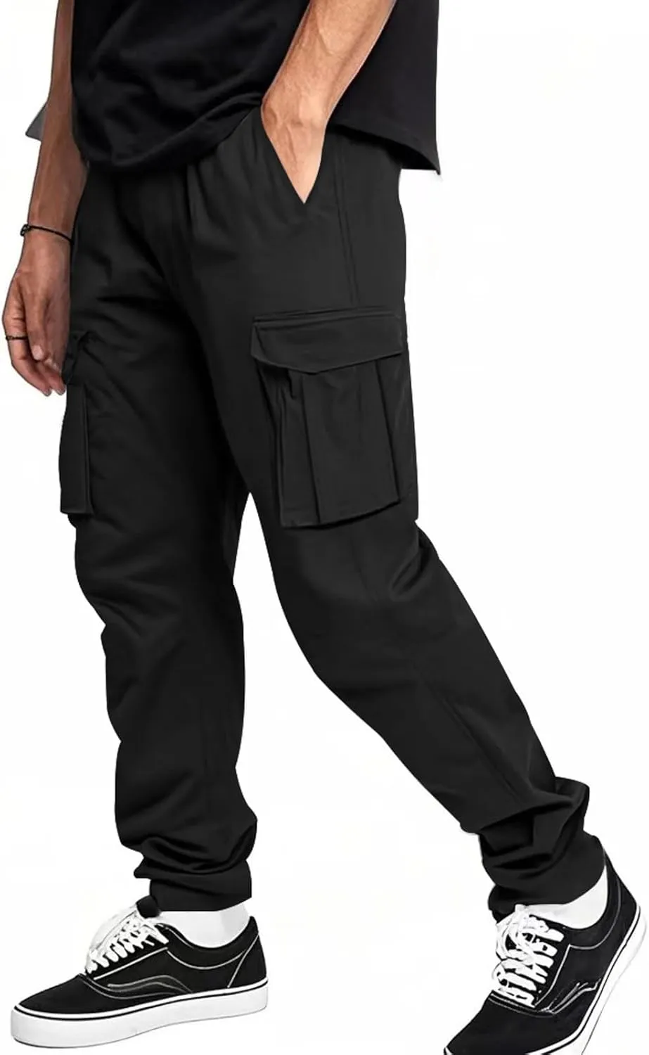 Plus Size Cargo Pants for Men Multi Pockets Elastic Waist Travel Pants Relaxed Fit Drawstring Work Tactical Trousers