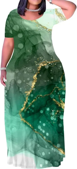 Plus Size Maxi Dresses for Curvy Women T-Shirt Summer Sun Dresses Loose Fit