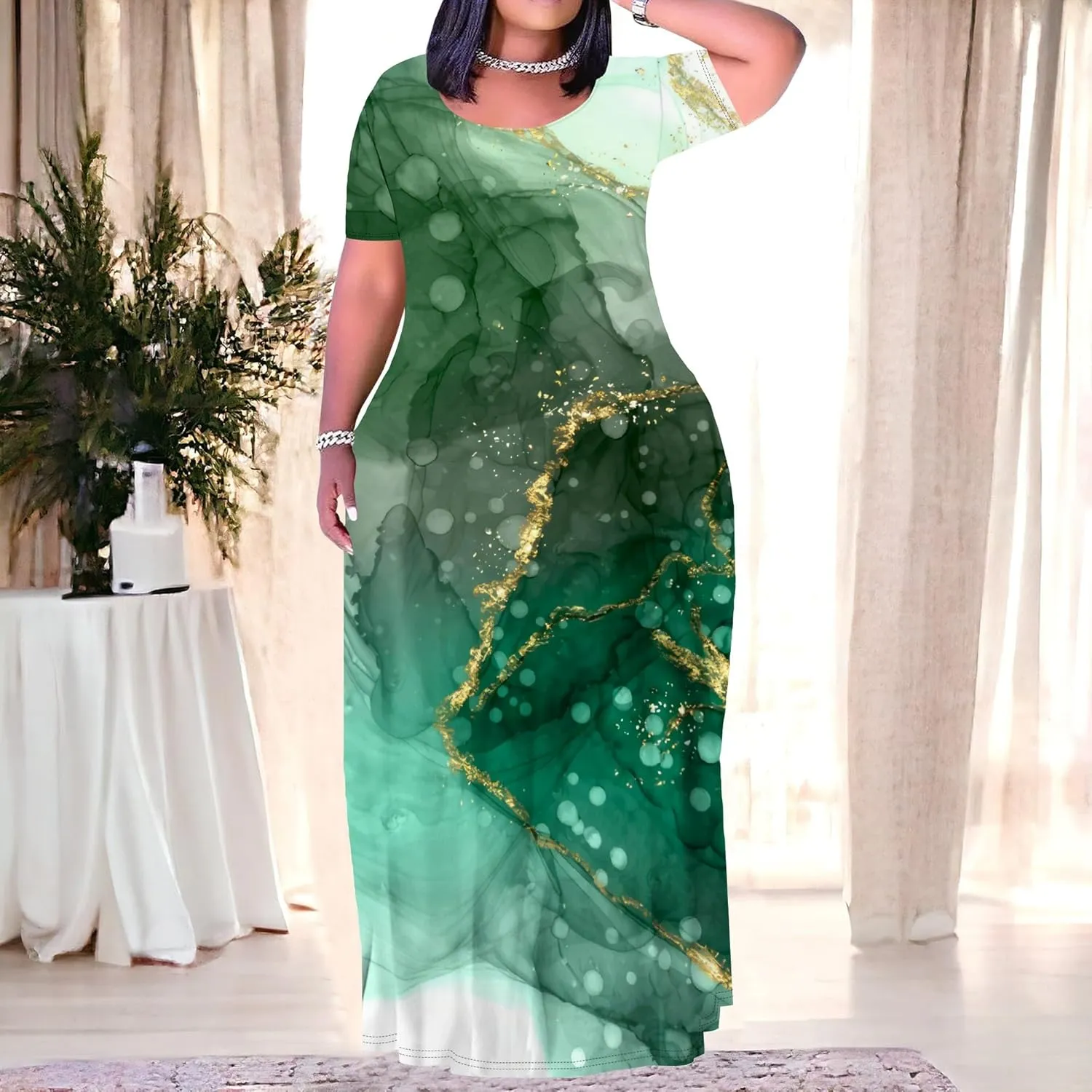 Plus Size Maxi Dresses for Curvy Women T-Shirt Summer Sun Dresses Loose Fit