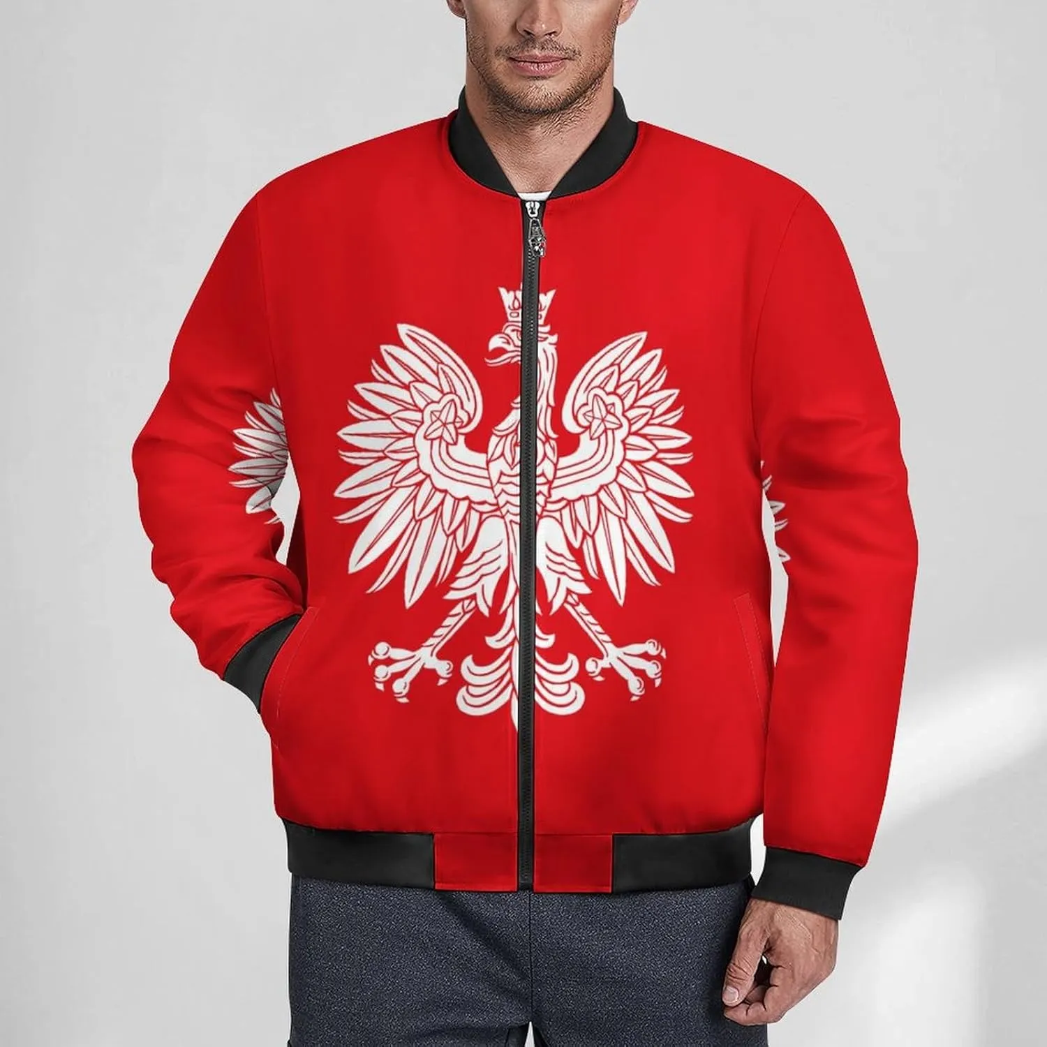 Poland Eagle Men's Bomber Jacket Lightweight Windbreaker Fashion Spring Fall Coats Casual Jackets for Men