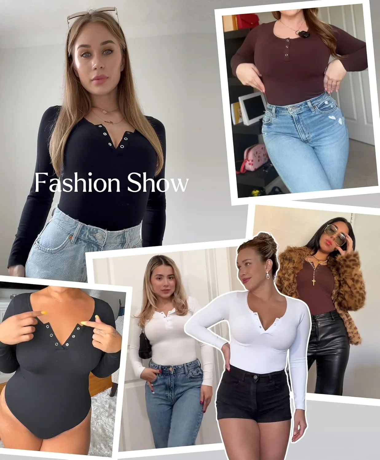 Popilush Long Sleeve Shapewear Bodysuit Tummy Control Henley Button Up Modal Scoop Neck Body Suit Tank Tops