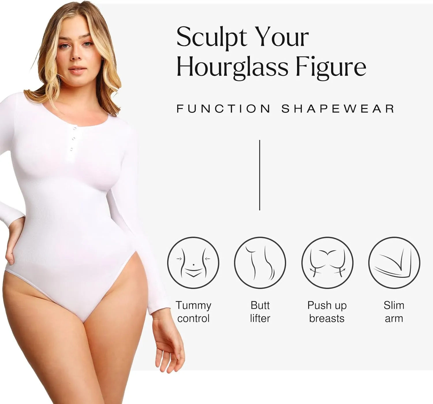 Popilush Long Sleeve Shapewear Bodysuit Tummy Control Henley Button Up Modal Scoop Neck Body Suit Tank Tops