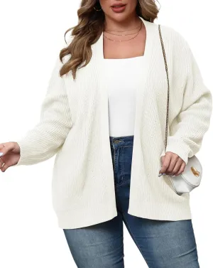 POSESHE Women's Plus Size Open Front Knit Cardigan Casual Coatigan Sweater Lady Jacket Coat 2024 Winter Outerwear