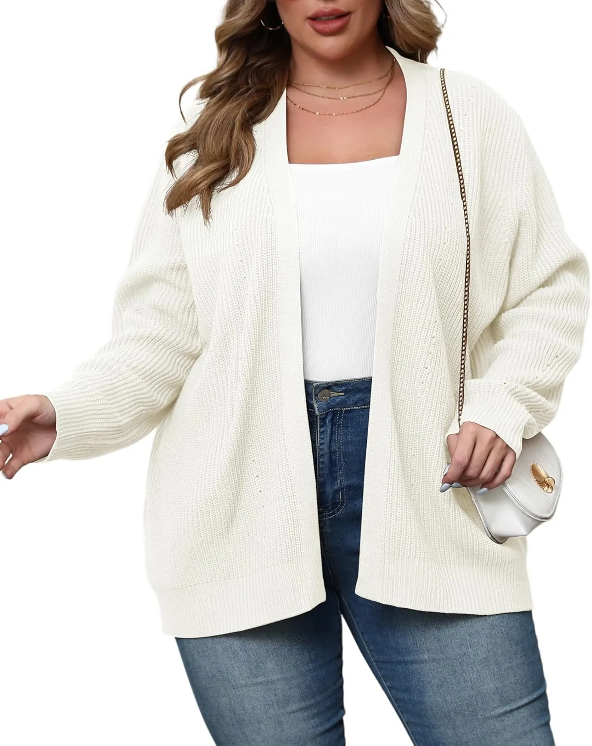 POSESHE Women's Plus Size Open Front Knit Cardigan Casual Coatigan Sweater Lady Jacket Coat 2024 Winter Outerwear