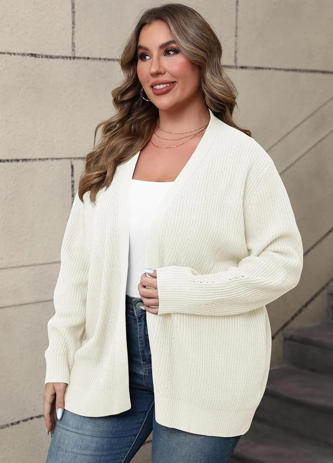 POSESHE Women's Plus Size Open Front Knit Cardigan Casual Coatigan Sweater Lady Jacket Coat 2024 Winter Outerwear