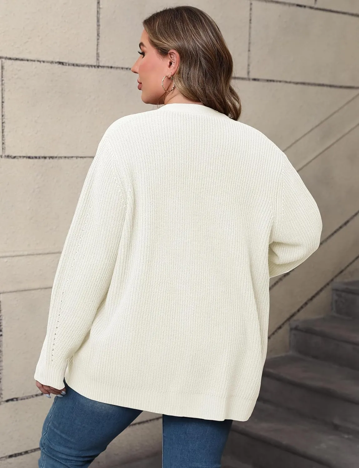 POSESHE Women's Plus Size Open Front Knit Cardigan Casual Coatigan Sweater Lady Jacket Coat 2024 Winter Outerwear