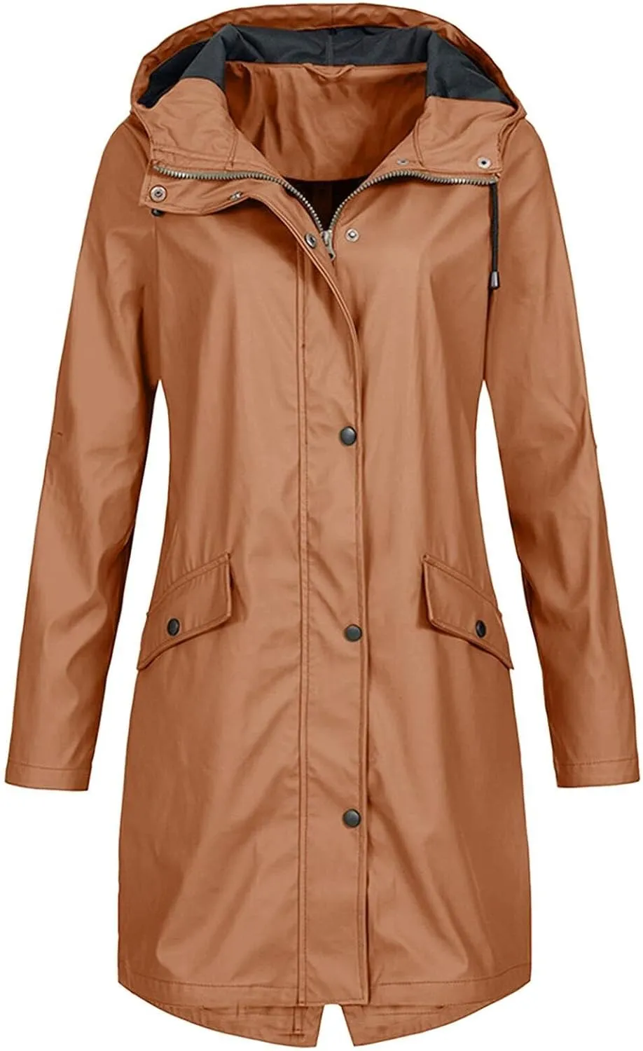 Rain Jacket Women Lightweight Hooded Waterproof Rain Jacket Mid Length Windbreaker Plus Size Raincoat with Hood