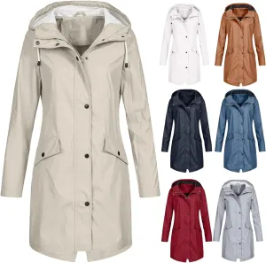 Rain Jacket Women Lightweight Hooded Waterproof Rain Jacket Mid Length Windbreaker Plus Size Raincoat with Hood