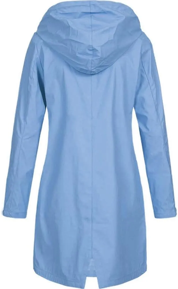 Rain Jacket Women Striped Lined Hooded Lightweight Raincoat Outdoor Waterproof Windbreaker