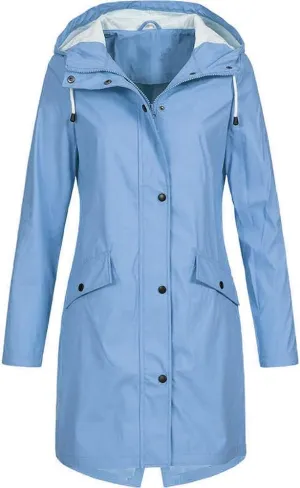 Rain Jacket Women Striped Lined Hooded Lightweight Raincoat Outdoor Waterproof Windbreaker