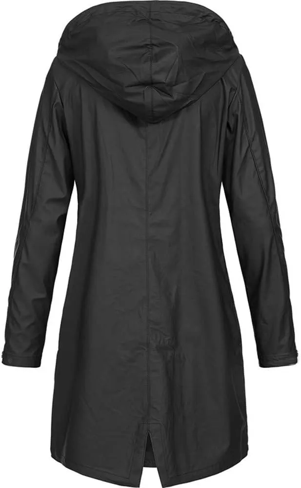 Rain Jacket Women Striped Lined Hooded Lightweight Raincoat Outdoor Waterproof Windbreaker