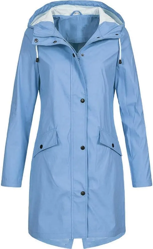 Rain Jacket Women Striped Lined Hooded Lightweight Raincoat Outdoor Waterproof Windbreaker