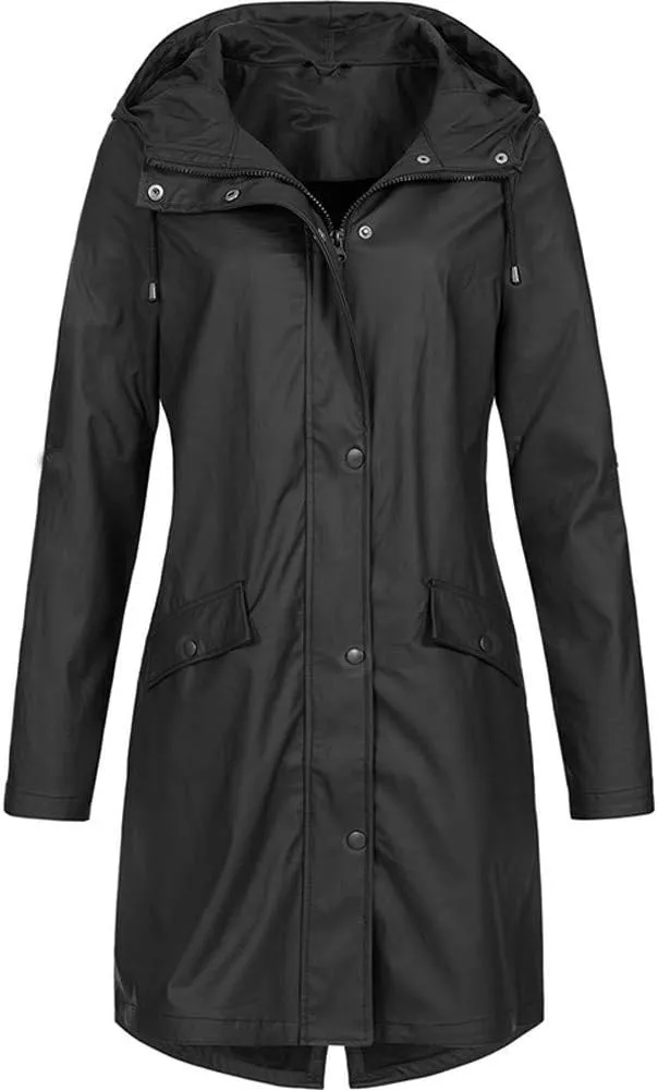Rain Jacket Women Striped Lined Hooded Lightweight Raincoat Outdoor Waterproof Windbreaker