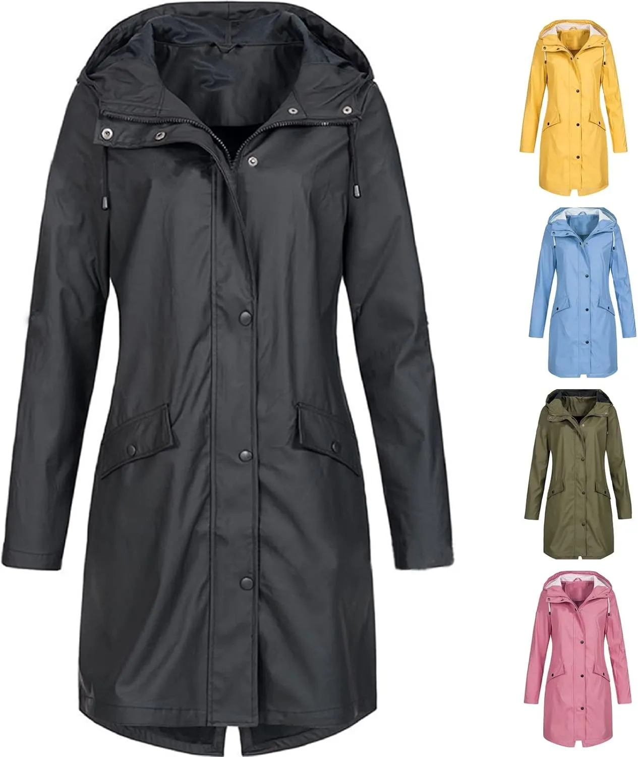 Raincoat for Women Lightweight Hooded Waterproof Rain Jacket Outdoor Zip Up Windbreaker Long Hooded Trench Coat