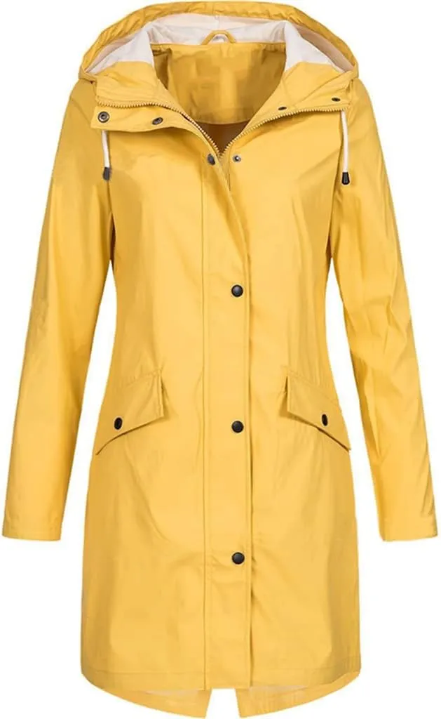 Raincoat for Women Lightweight Hooded Waterproof Rain Jacket Outdoor Zip Up Windbreaker Long Hooded Trench Coat