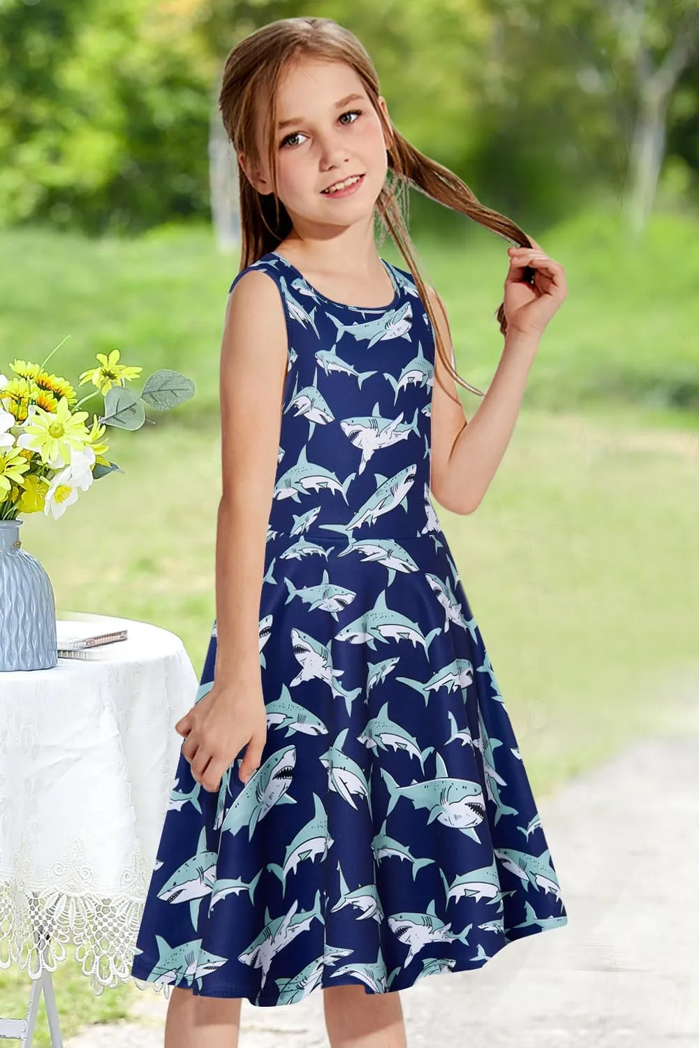 RAISEVERN Girls Dresses Sleeveless Summer Casual Swing Sundress for 4-15 Years
