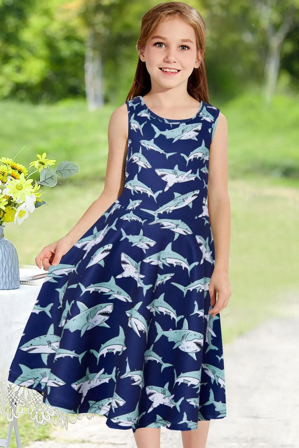 RAISEVERN Girls Dresses Sleeveless Summer Casual Swing Sundress for 4-15 Years