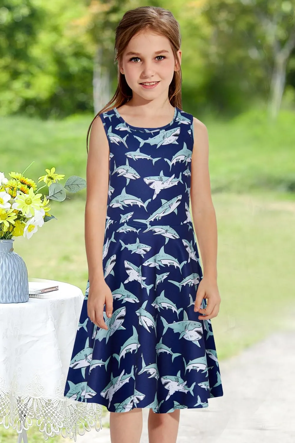 RAISEVERN Girls Dresses Sleeveless Summer Casual Swing Sundress for 4-15 Years