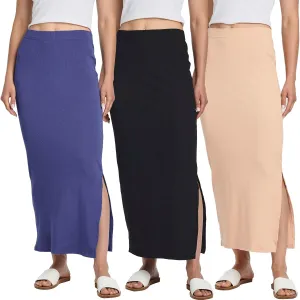 Real Essentials 3 Pack: Women's Ribbed High Waisted Maxi Skirt with Side Slit - Casual Long Pencil Skirt