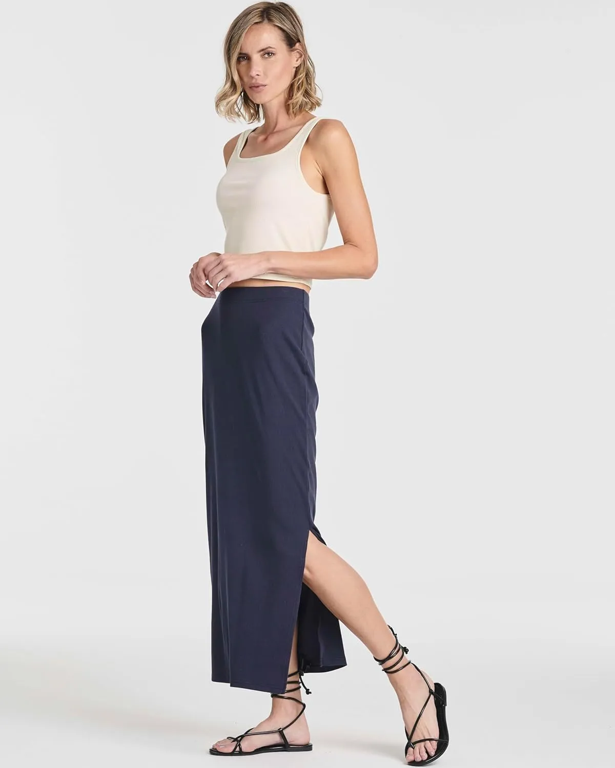 Real Essentials 3 Pack: Women's Ribbed High Waisted Maxi Skirt with Side Slit - Casual Long Pencil Skirt