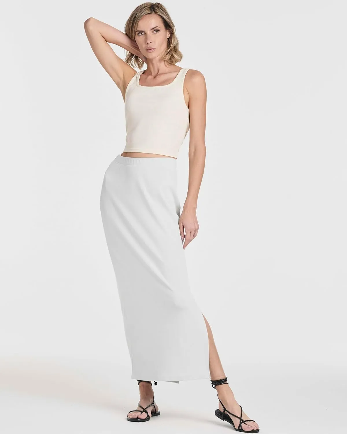 Real Essentials 3 Pack: Women's Ribbed High Waisted Maxi Skirt with Side Slit - Casual Long Pencil Skirt
