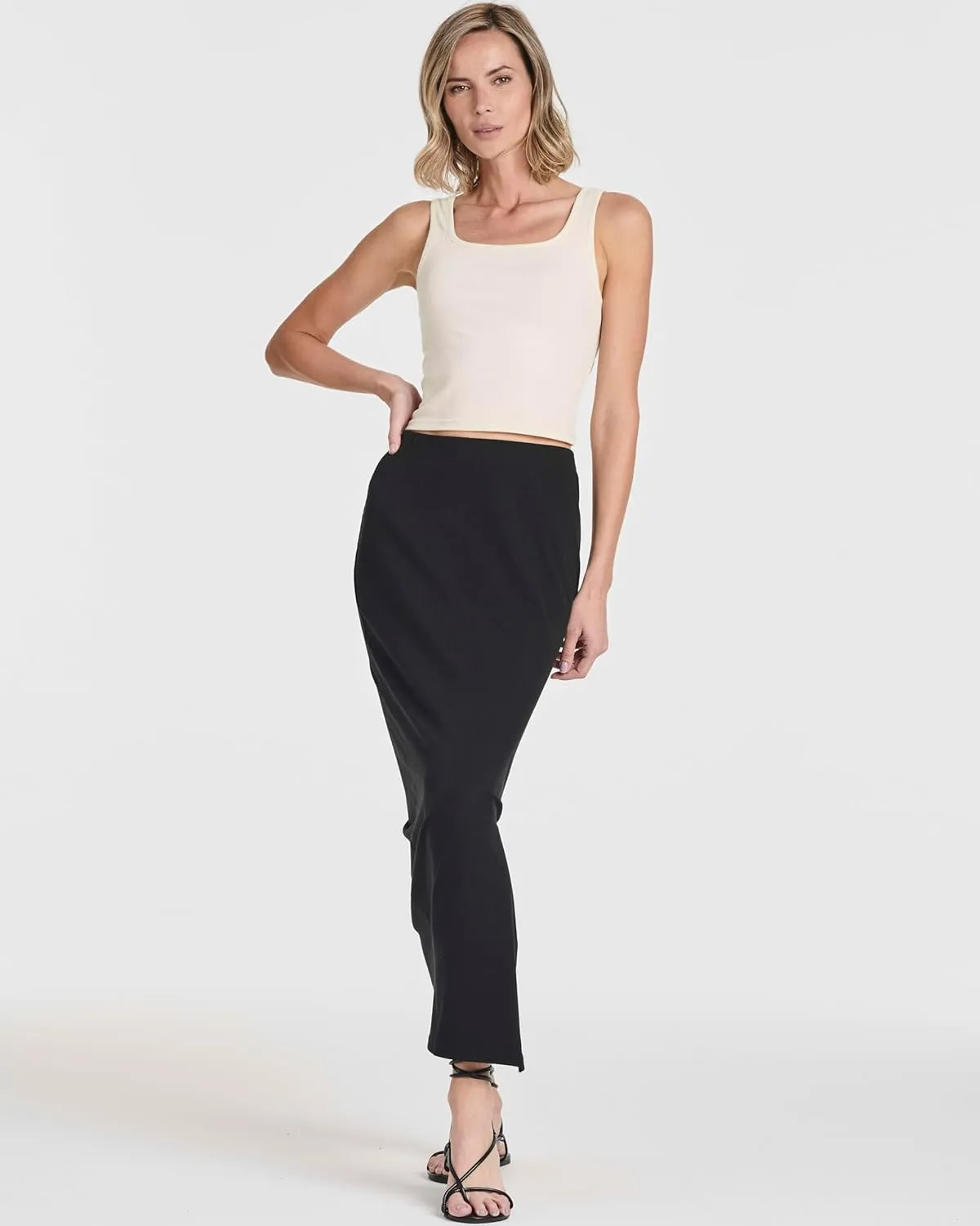 Real Essentials 3 Pack: Women's Ribbed High Waisted Maxi Skirt with Side Slit - Casual Long Pencil Skirt
