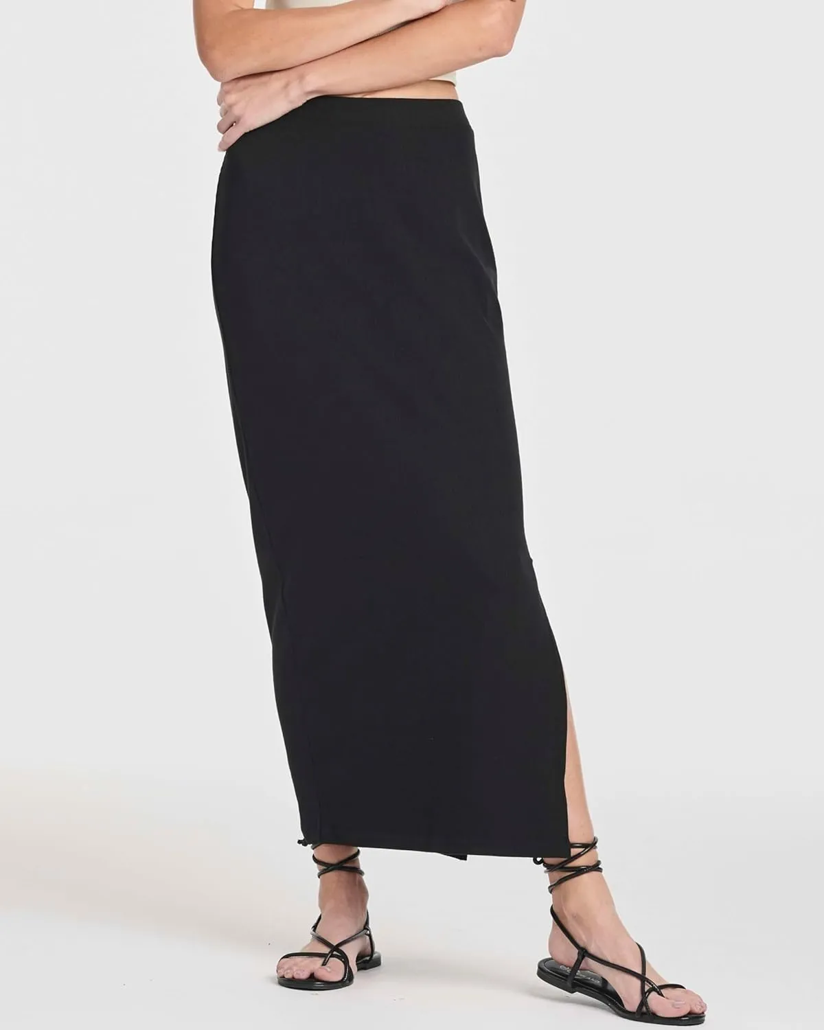 Real Essentials 3 Pack: Women's Ribbed High Waisted Maxi Skirt with Side Slit - Casual Long Pencil Skirt