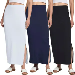 Real Essentials 3 Pack: Women's Ribbed High Waisted Maxi Skirt with Side Slit - Casual Long Pencil Skirt