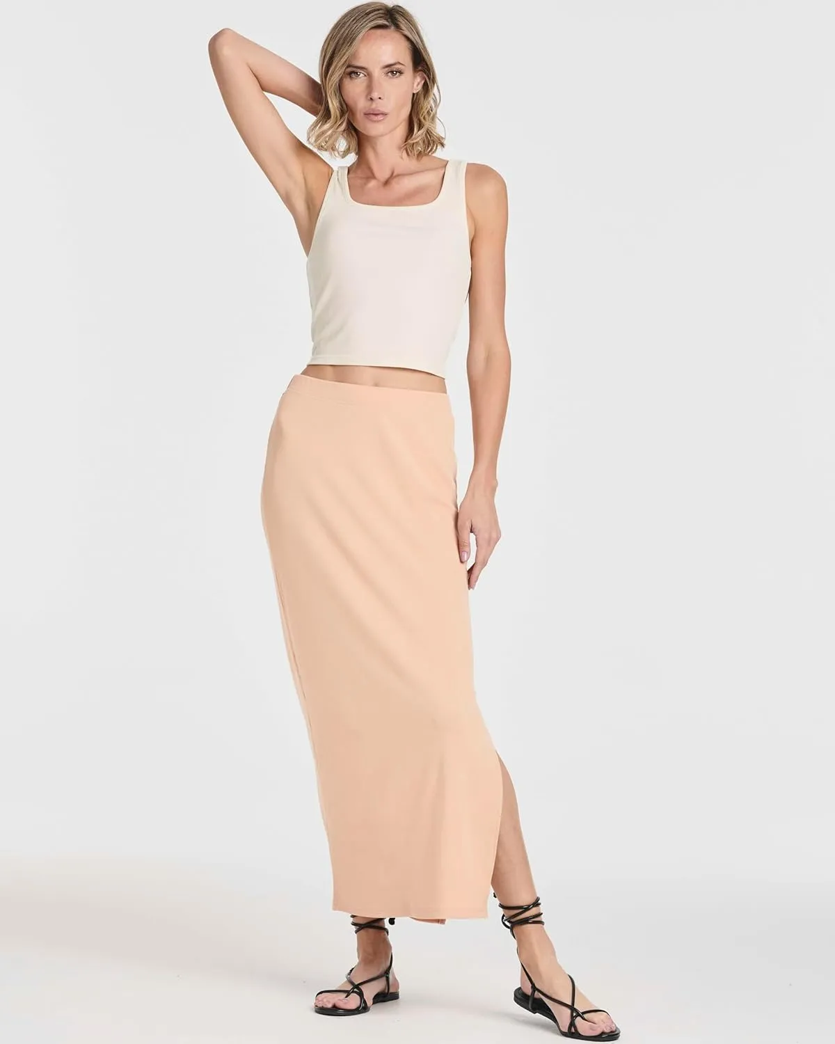 Real Essentials 3 Pack: Women's Ribbed High Waisted Maxi Skirt with Side Slit - Casual Long Pencil Skirt