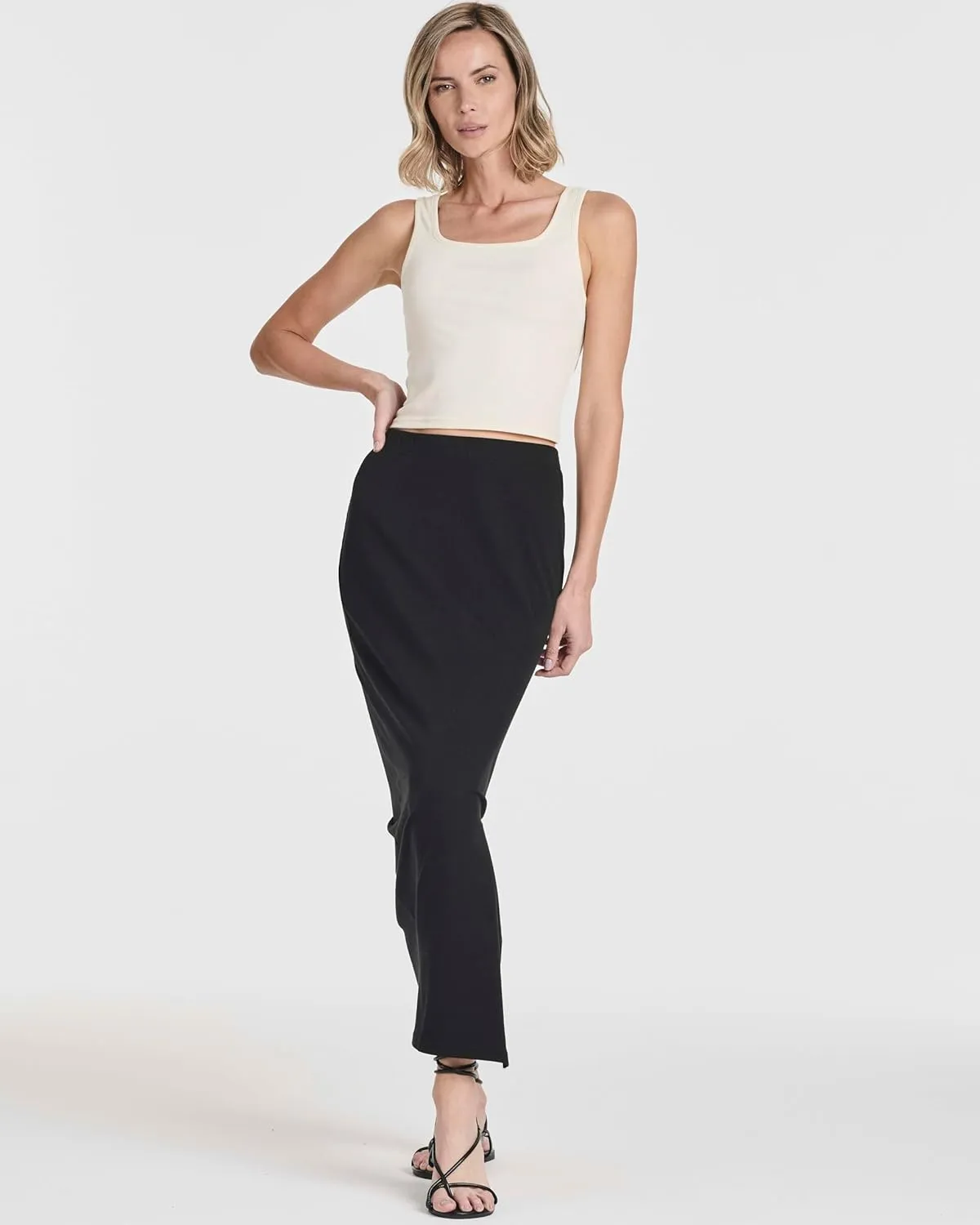 Real Essentials 3 Pack: Women's Ribbed High Waisted Maxi Skirt with Side Slit - Casual Long Pencil Skirt