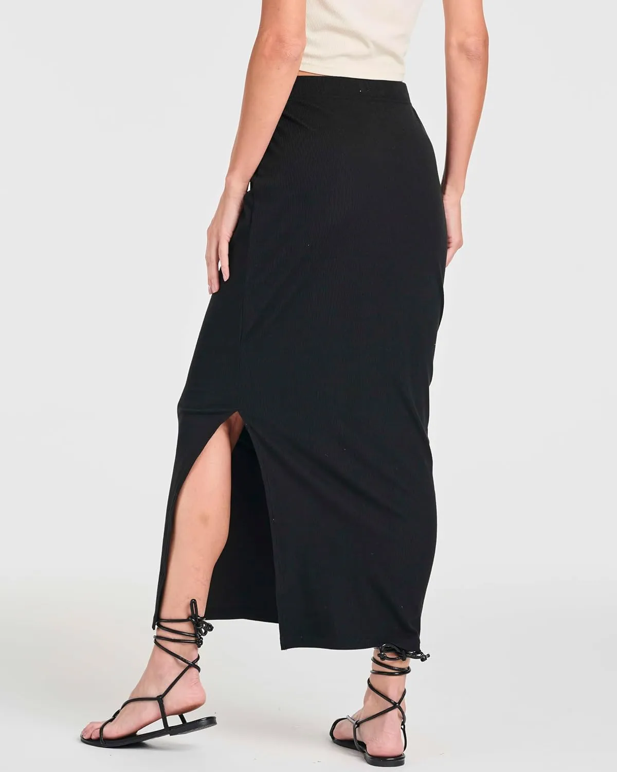 Real Essentials 3 Pack: Women's Ribbed High Waisted Maxi Skirt with Side Slit - Casual Long Pencil Skirt