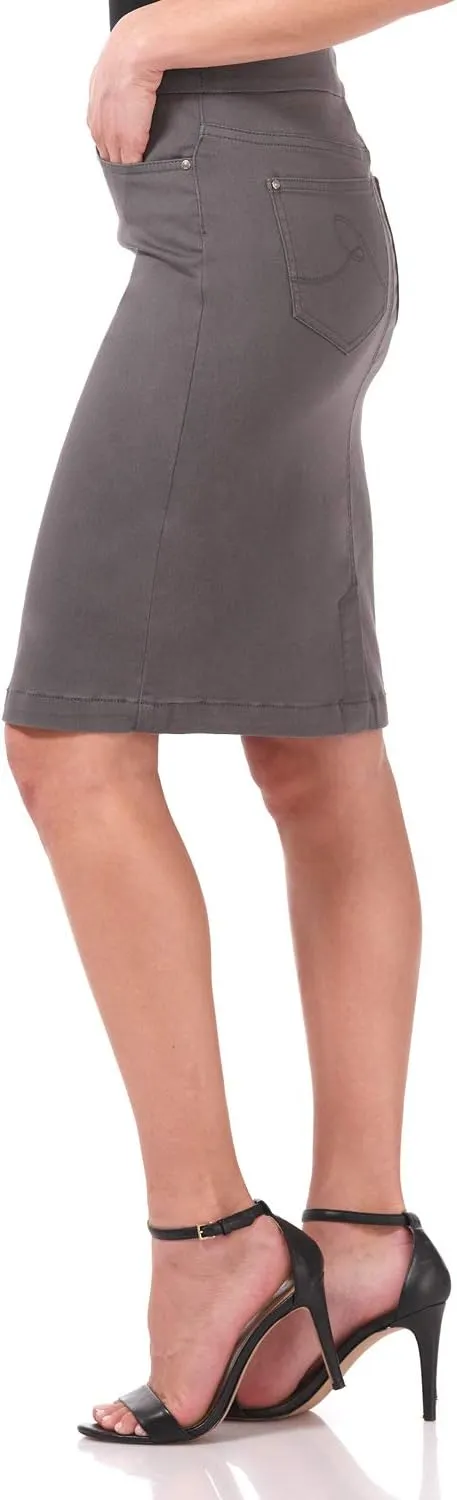 Rekucci Women's Ease into Comfort Chic n' Casual Stretch Jean Skirt