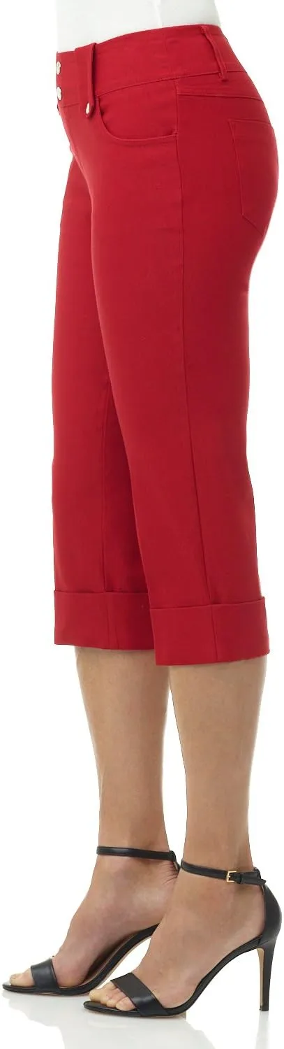 Rekucci Women's Ease into Comfort Modern Classic Cuffed Capri
