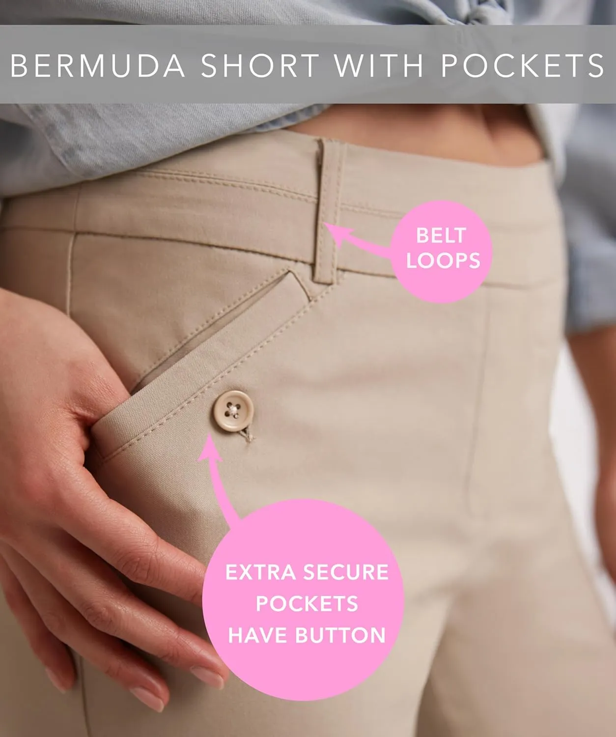 Rekucci Women's Ease Into Comfort Modern Pull-On Bermuda Short with Pockets