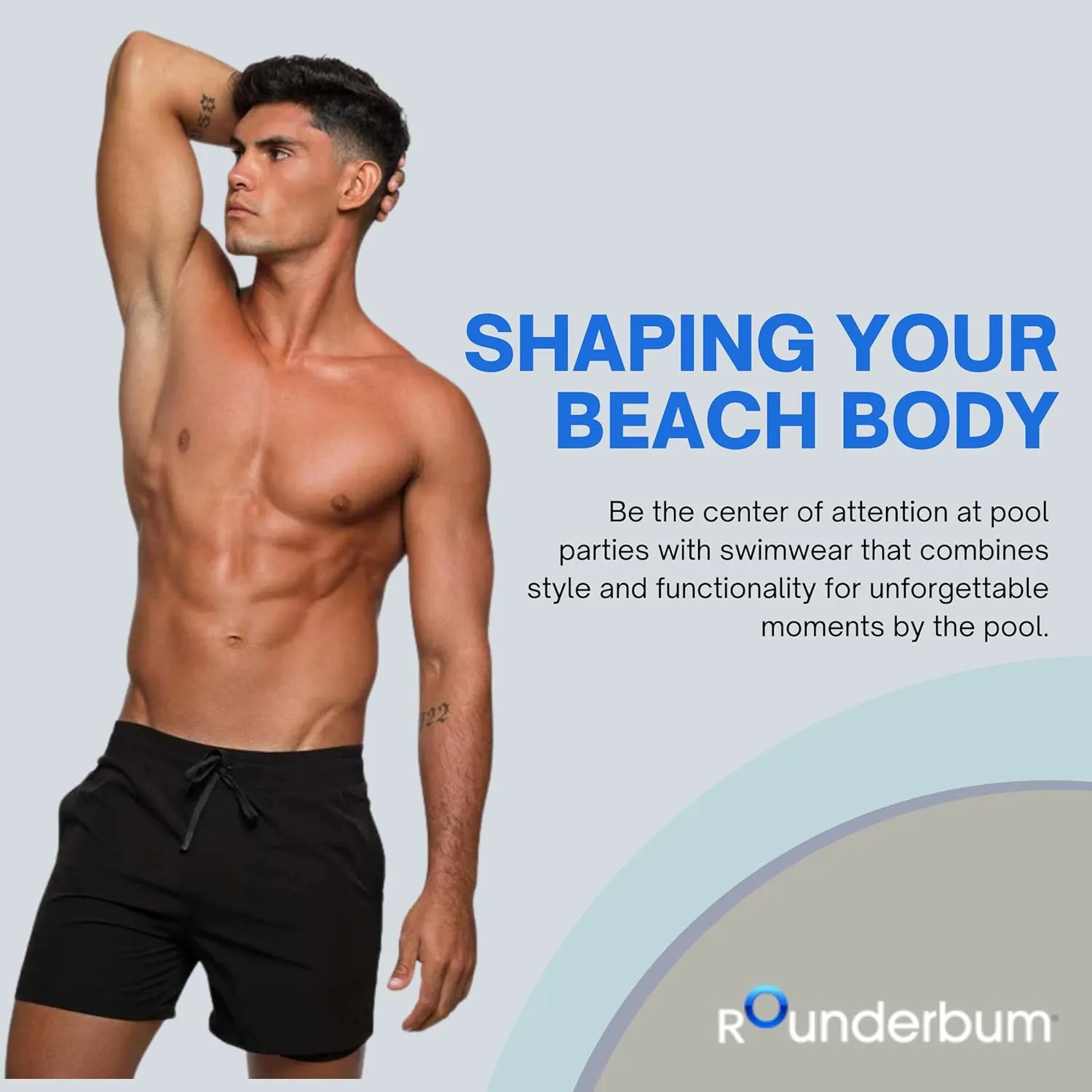 Rounderbum Mens Swimwear | Beach Shorts | Padded Technology | Quick Dry | Drawstring | Bathing Suits | Swim Shorts