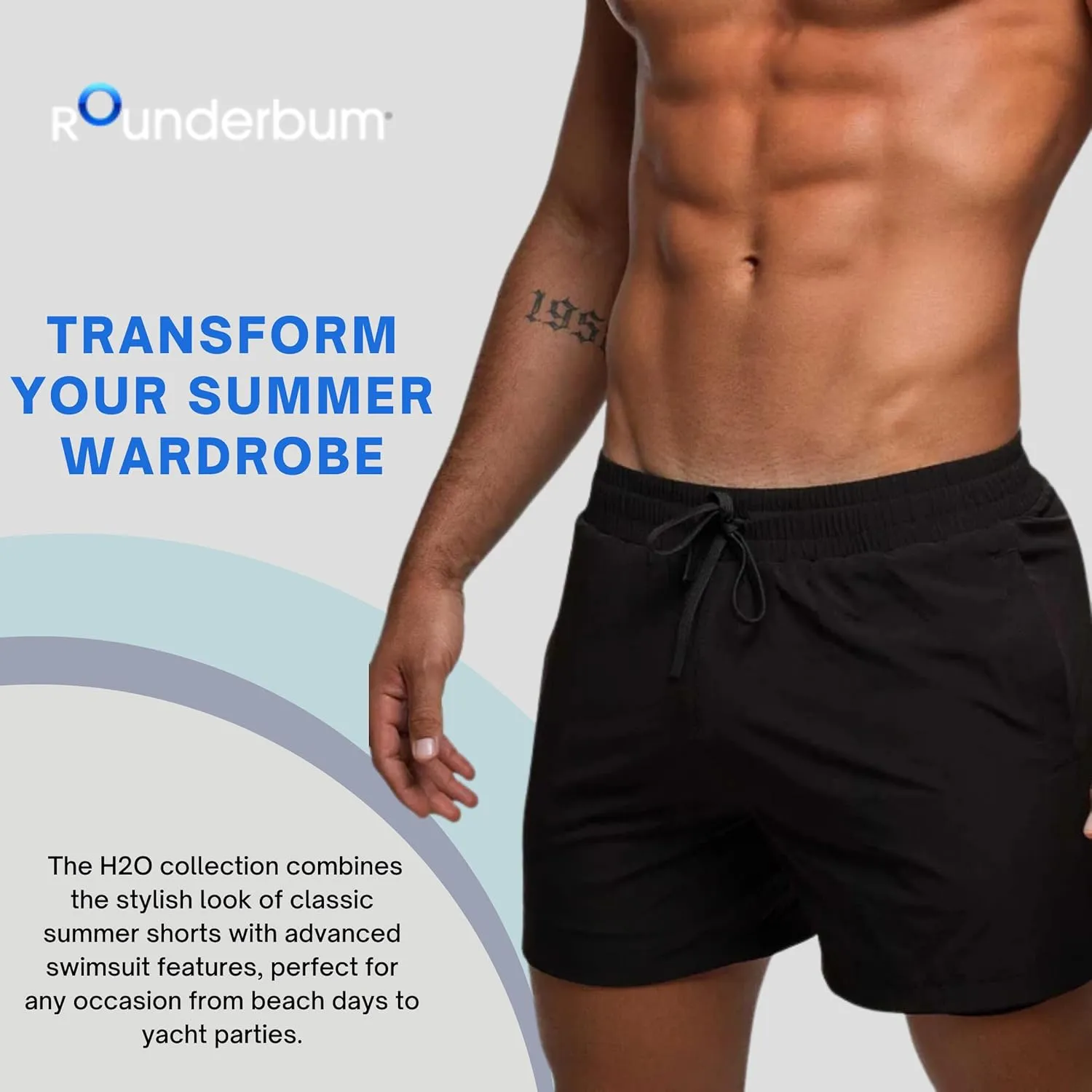 Rounderbum Mens Swimwear | Beach Shorts | Padded Technology | Quick Dry | Drawstring | Bathing Suits | Swim Shorts