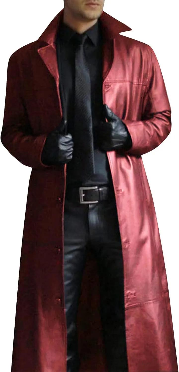 RTRDE Men's Jacket Black Faux Leather Jackets Long Motorcycle Overcoat Trench Jackets, M-5XL