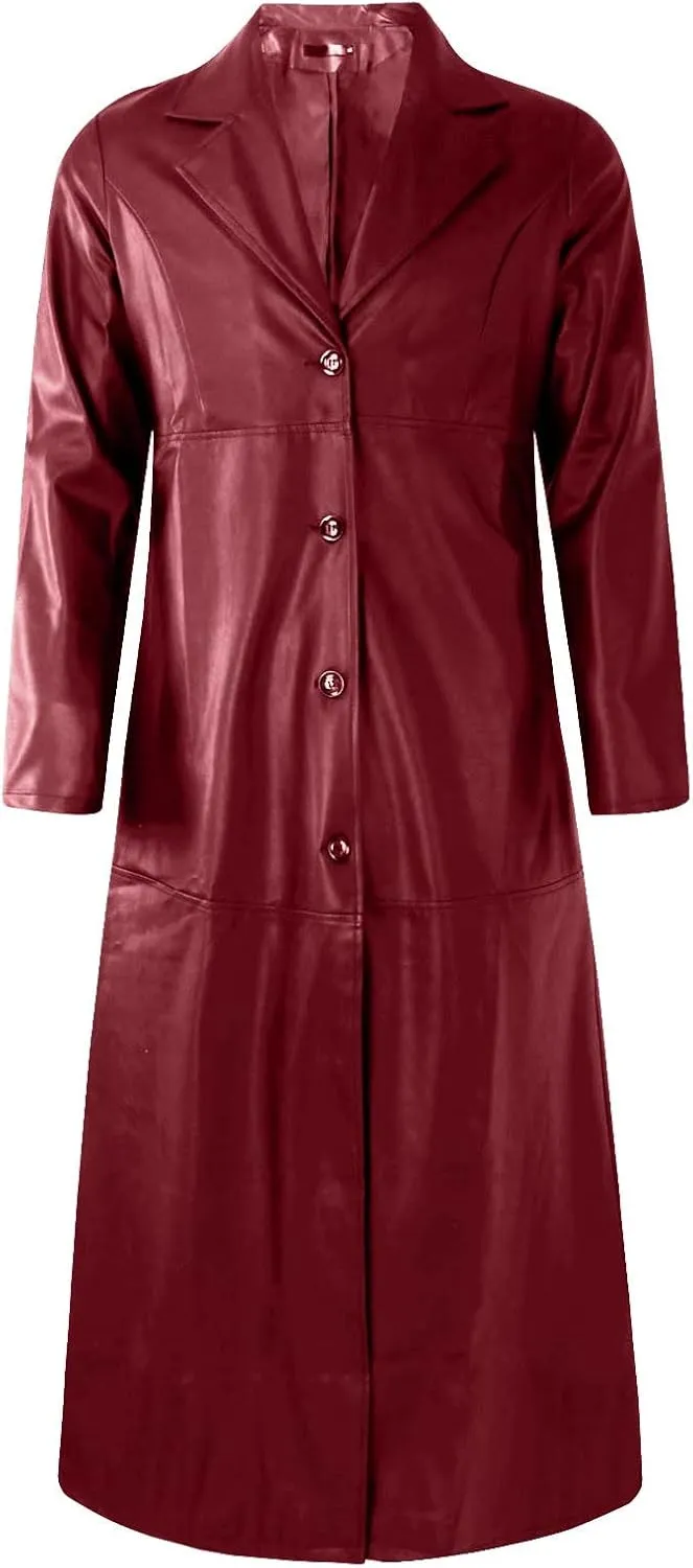RTRDE Men's Jacket Black Faux Leather Jackets Long Motorcycle Overcoat Trench Jackets, M-5XL